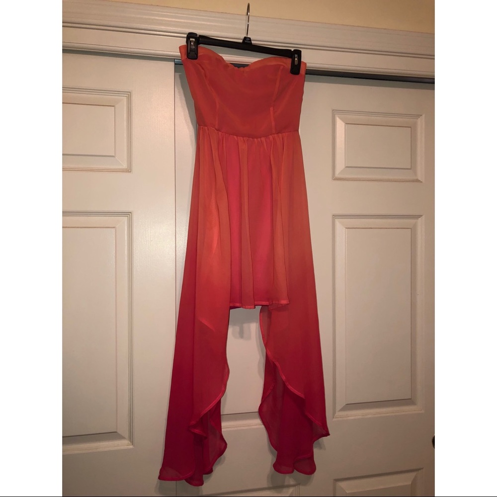 Strapless High-Low Coral Dress